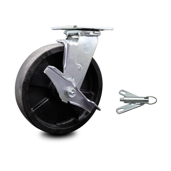 8 Inch Glass Filled Nylon Caster with Ball Bearing and Brake/Swivel Lock SCC